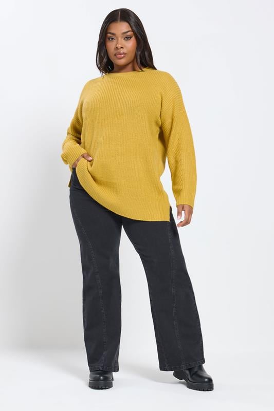 YOURS Plus Size Yellow Drop Shoulder Jumper | Yours Clothing 1