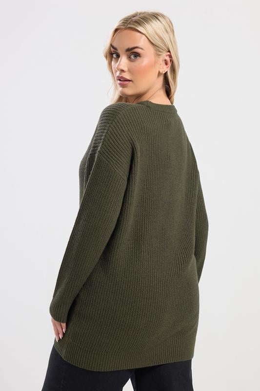 YOURS Plus Size Khaki Green Essential Knitted Jumper | Yours Clothing 2