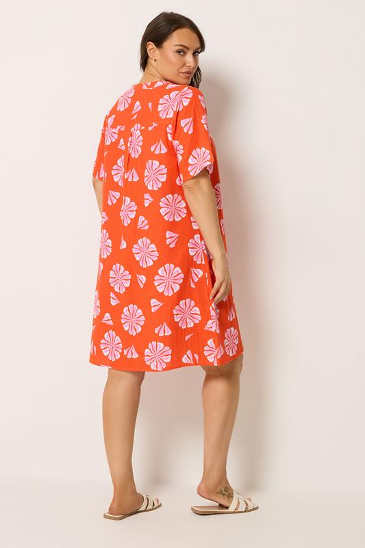 YOURS Plus Size Orange Floral Pleat Front Dress | Yours Clothing 2