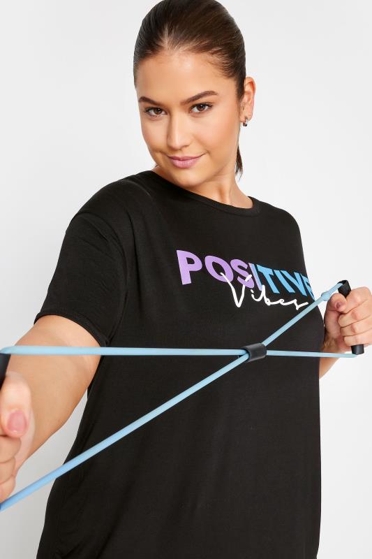 YOURS ACTIVE Plus Size Black 'Positive Vibes' Slogan Top | Yours Clothing 5