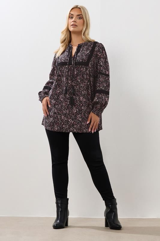 YOURS Plus Size Pink Floral Crochet Trim Blouse | Yours Clothing 4