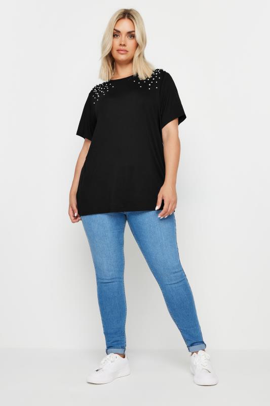 YOURS Plus Size Black Diamante Stud T-Shirt | Yours Clothing 2