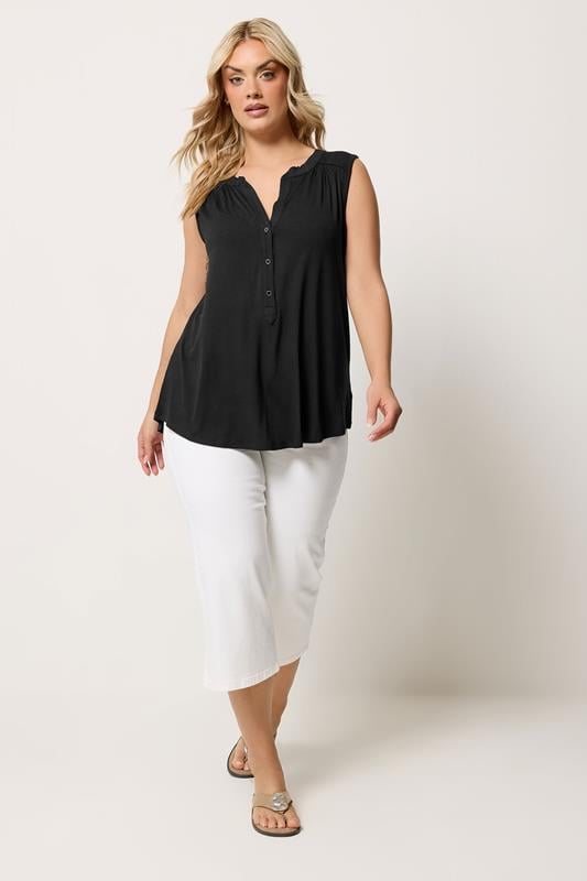 YOURS Plus Size Black Notch Neck Swing Blouse | Yours Clothing 1