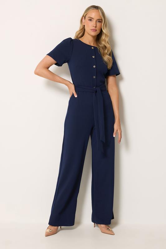 LTS Tall Women's Navy Blue Scuba Button Front Jumpsuit | Long Tall Sally 1