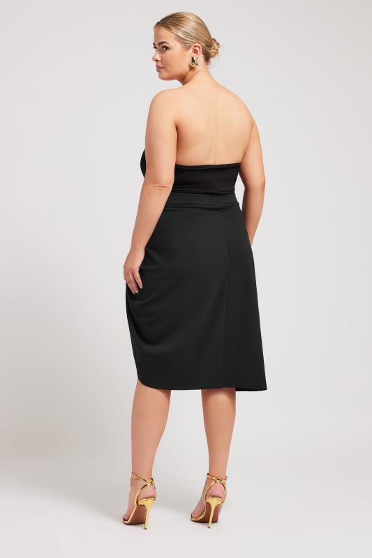 YOURS LONDON Plus Size Black Gathered Button Detail Skirt | Yours Clothing 3