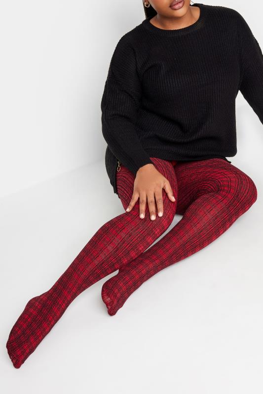 Plus Size  YOURS Curve Red Tartan Print Tights