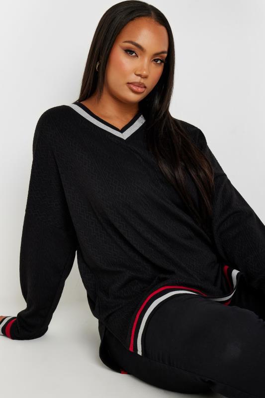 YOURS Plus Size Black V-Neck Knit Sweatshirt | Yours Clothing  1