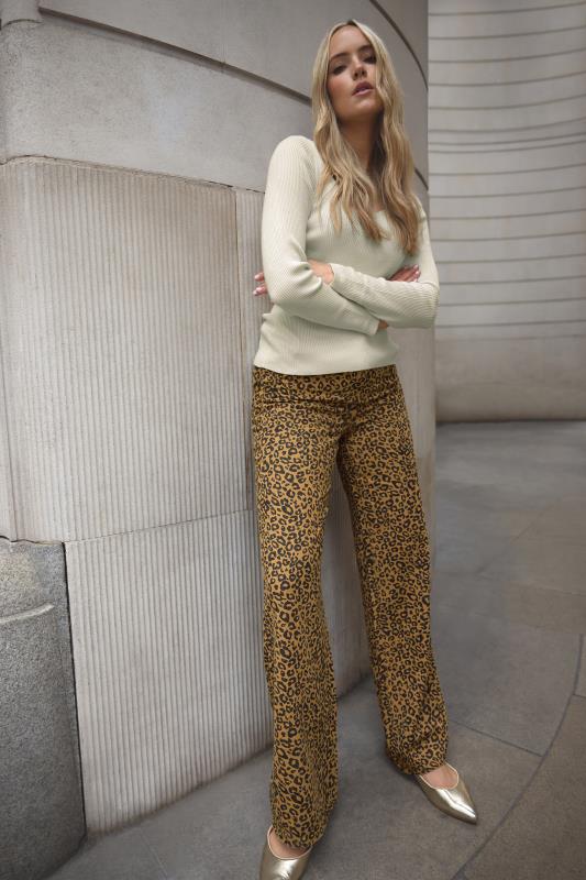 LTS Natural Brown Leopard Print Wide Leg Jeans | Long Tall Sally 1