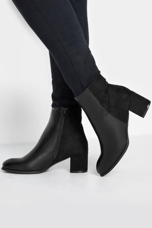 Plus Size  Yours Black Faux Leather Heeled Ankle Boots in E Fit & EEE Fit
