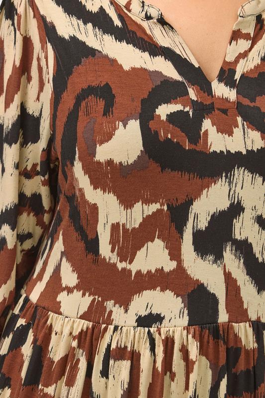 YOURS Plus Size Brown Abstract Notch Neck Dress | Yours Clothing 4