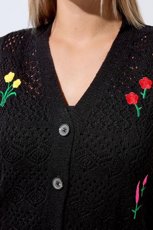 LIMITED COLLECTION Plus Size Black Floral Embroidered Knitted Waistcoat | Yours Clothing 4