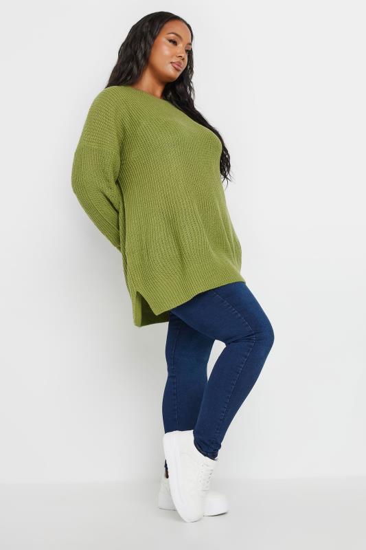 YOURS Plus Size Green Knitted Jumper | Yours Clothing 3