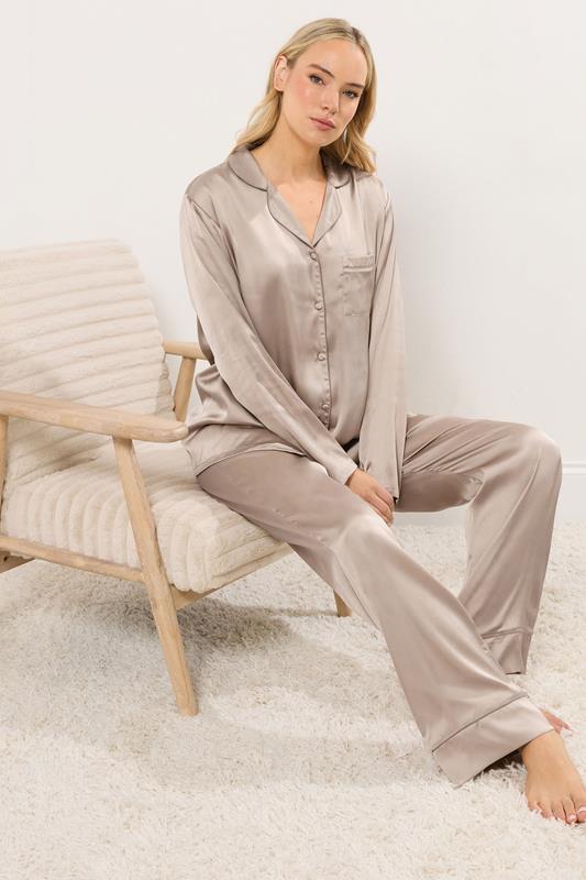  LTS Tall Natural Brown Satin Pyjama Set