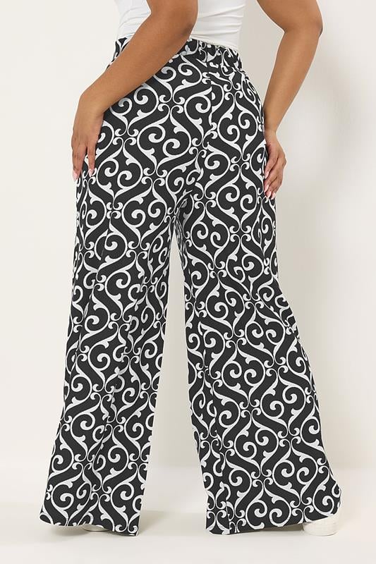 YOURS Plus Size Black Abstract Print Trousers | Yours Clothing 2