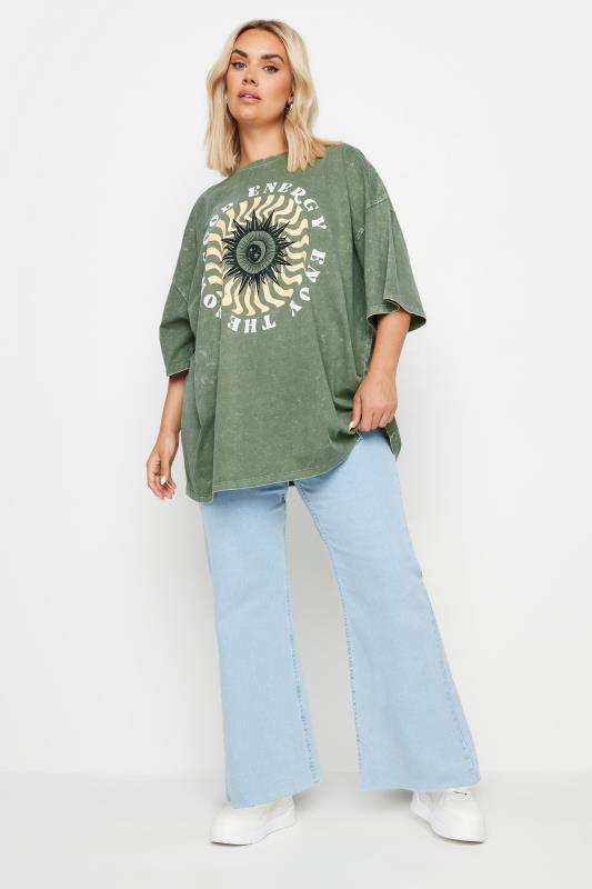 YOURS Plus Size Green 'Good Energy' Slogan Oversized T-Shirt | Yours Clothing  2