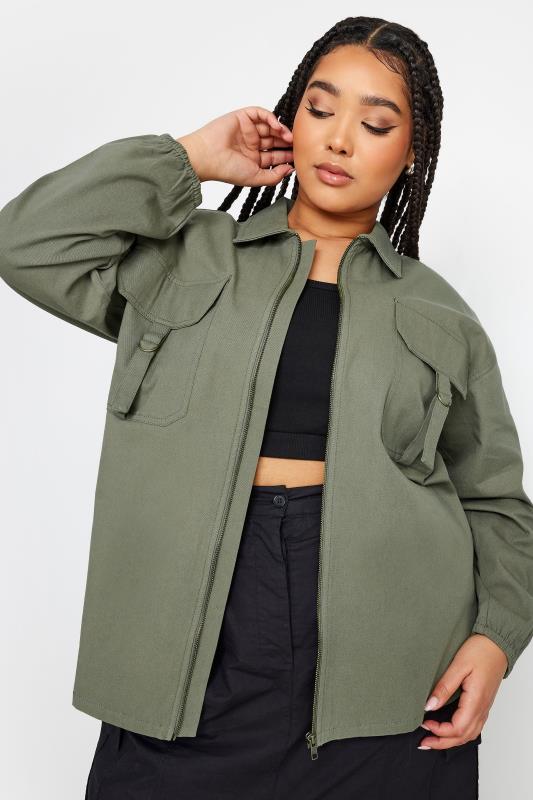 YOURS Plus Size Khaki Green Utility Bomber Jacket | Yours Clothing 2