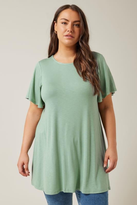 Plus Size  EVANS Curve Sage Green Angel Sleeve Top