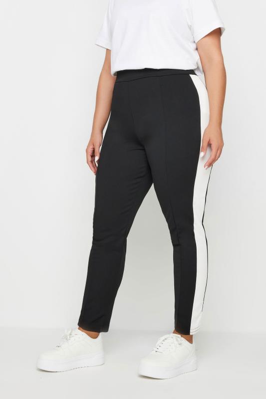 YOURS Plus Size Black Side Stripe Tapered Trousers | Yours Clothing 1