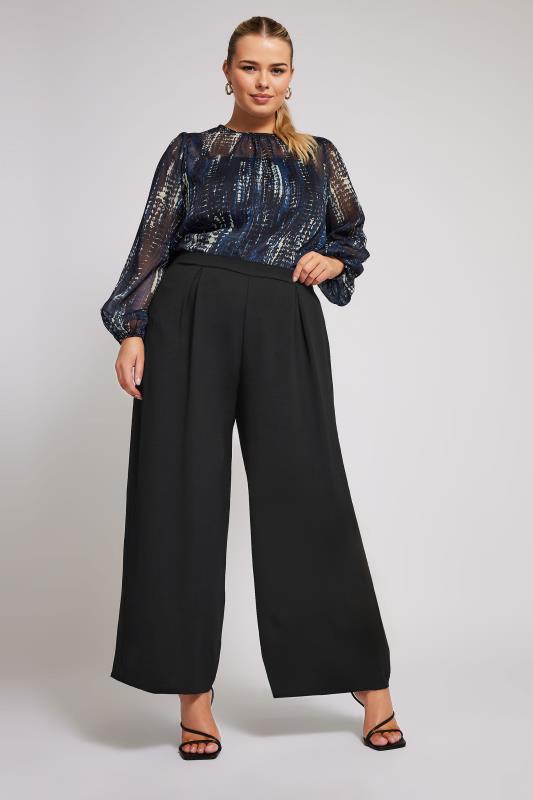 YOURS LONDON Plus Size Black Crepe Wide Leg Trousers | Yours Clothing 1