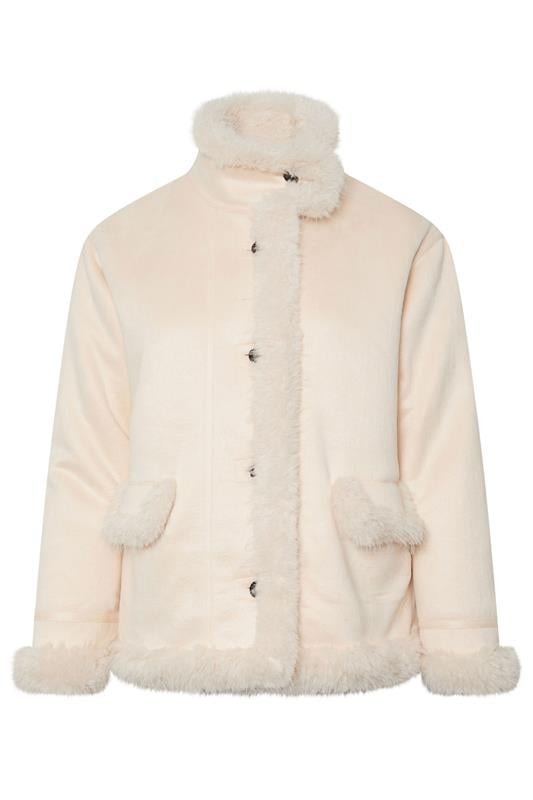 YOURS Plus Size Ivory White Shaggy Faux Fur Trim Coat | Yours Clothing 6