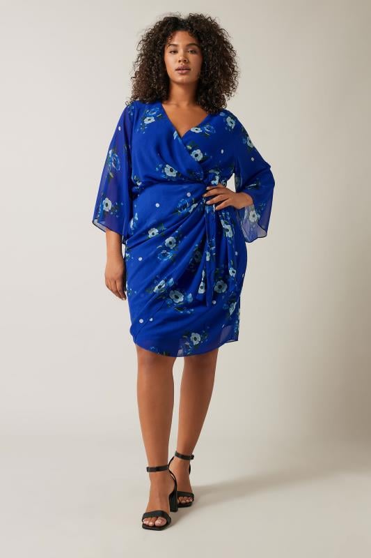 Evans Blue Floral Print Wrap Dress 1