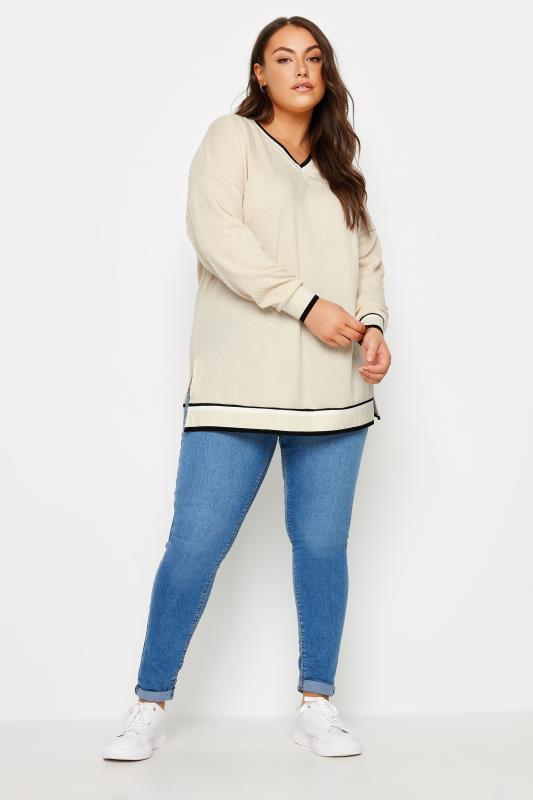 YOURS Plus Size Curve White Cable Knit Sweatshirt | Yours Clothing 2