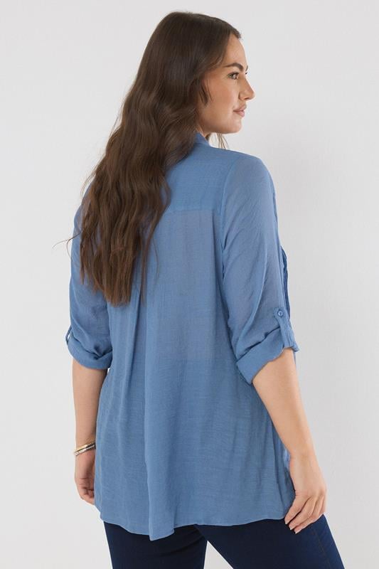 EVANS Plus Size Blue Pintuck Tab Sleeve Shirt | Evans 3