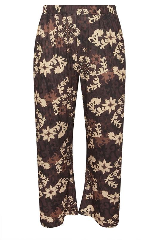 LIMITED COLLECTION Plus Size Chocolate Brown Floral Wide Leg Trousers | Yours Clothing 5