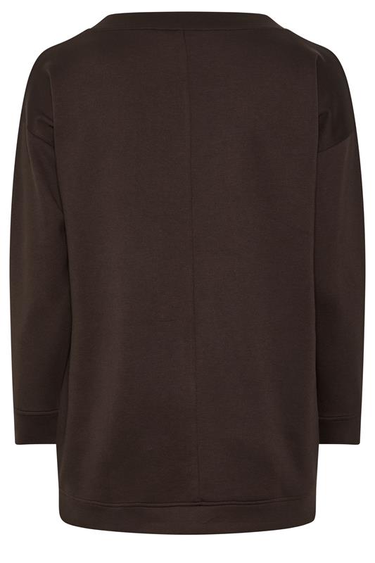 EVANS Plus Size Chocolate Brown Luxe Zip Detail Sweatshirt | Evans 2