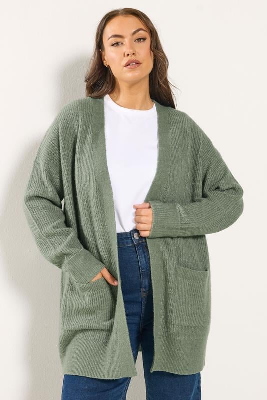 Plus Size  YOURS Curve Sage Green Soft Touch Knitted Cardigan