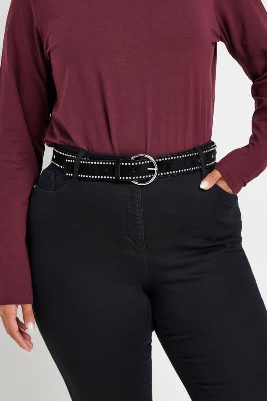 Black Diamante Stud Micro Belt | Yours Clothing  1