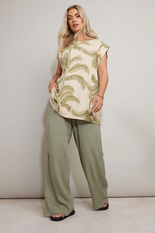 YOURS Plus Size Natural Brown Palm Print Boxy T-Shirt | Yours Clothing 3