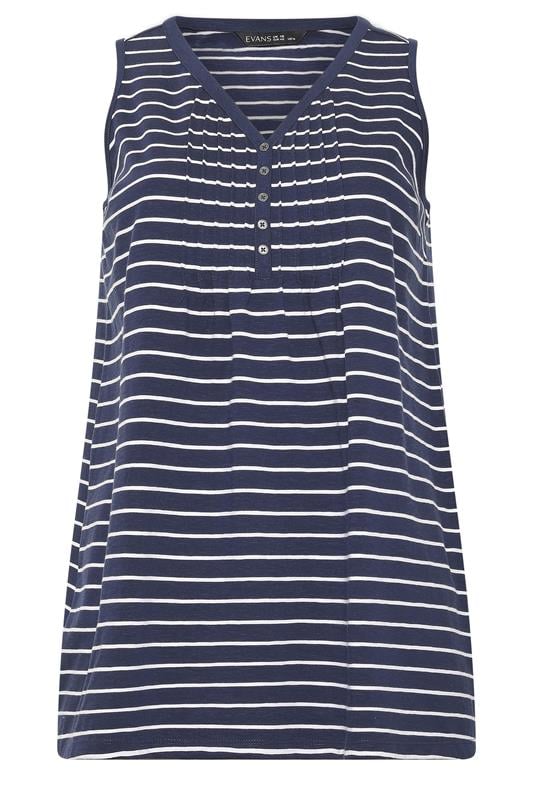 EVANS Plus Size Navy Blue Stripe Cotton Henley Vest Top | Evans 5