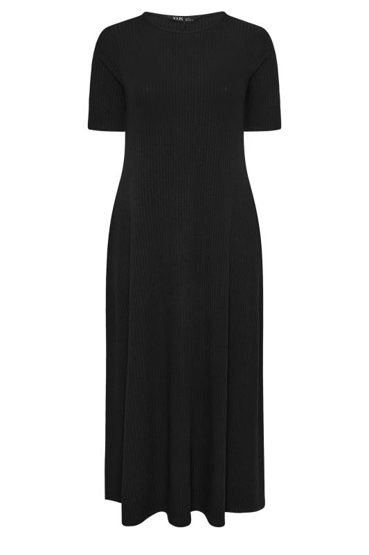 YOURS Plus Size Black Swing Ribbed Maxi Dress | Yours Clothing 6