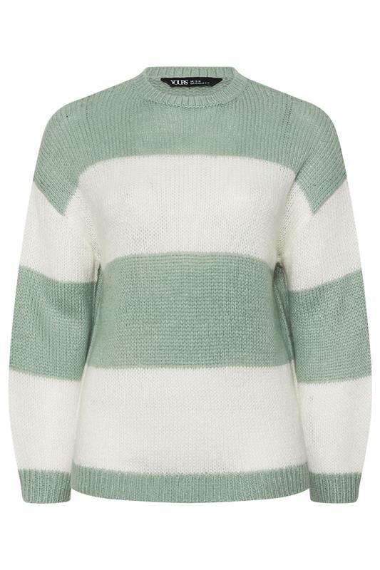 YOURS Plus Size Green & White Striped Knitted Soft Touch Jumper | Yours Clothing 5