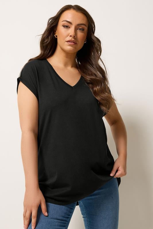 YOURS Curve Black V-Neck Basic T-Shirt