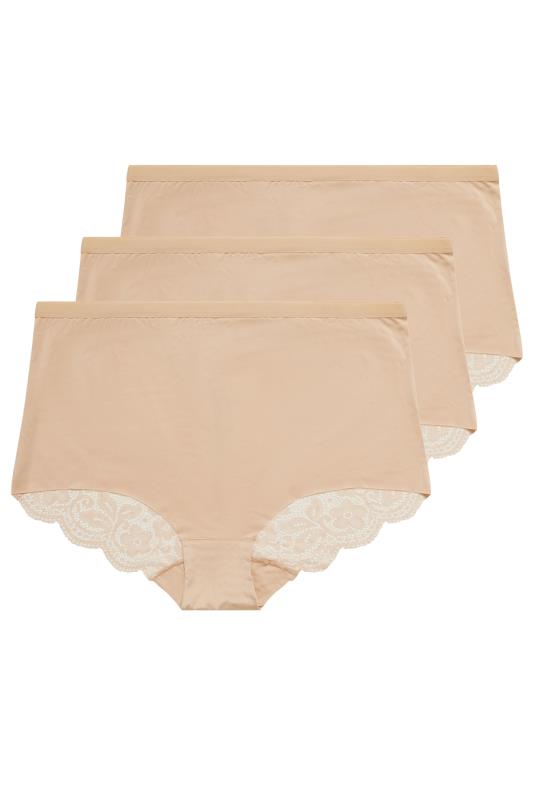 YOURS Plus Size 3 PACK Nude Lace Trim Briefs | Yours Clothing  5