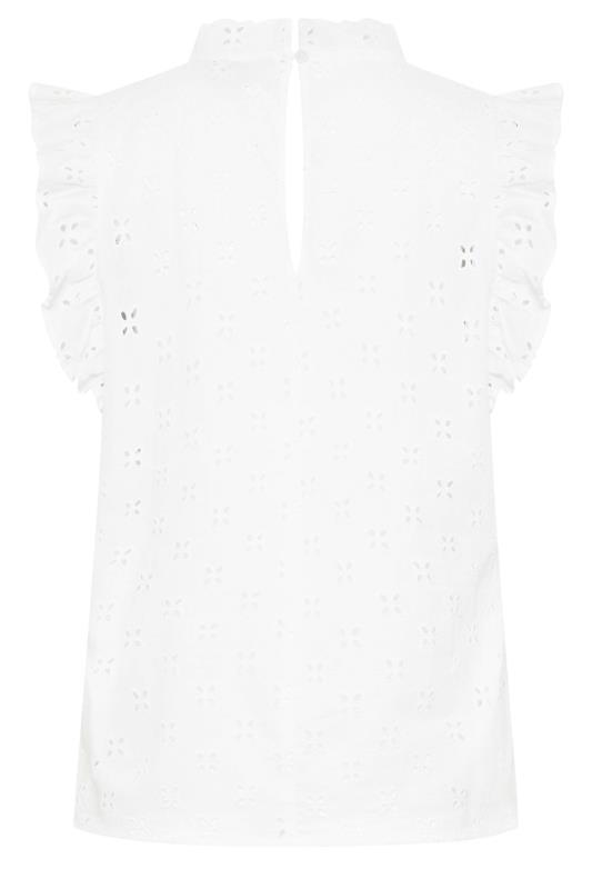 LTS Tall White Broderie Short Frill Sleeve High Neck Shirt | Long Tall Sally  7