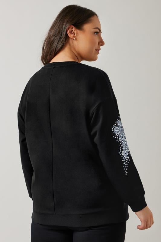 EVANS Plus Size Black & Silver Sequin Embellished Sweatshirt | Evans 3