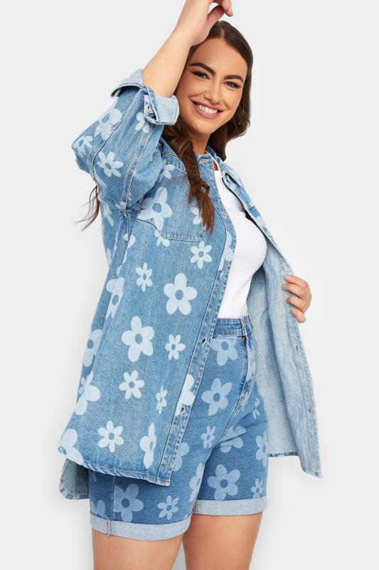 YOURS Plus Size Blue Floral Print Denim Shacket | Yours Clothing 6