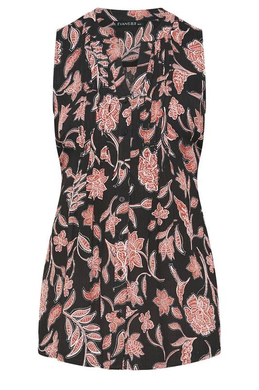 EVANS Plus Size Rust Orange Botanical Print Pintuck Vest Top | Evans 6