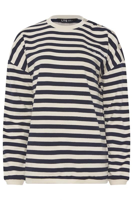 LTS Tall Navy Blue Stripe Embroidered 'Le Marais' Slogan Sweatshirt | Long Tall Sally  6