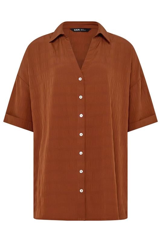 YOURS Plus Size Brown Textured Shirt | Yours Clothing 5