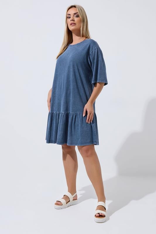 LIMITED COLLECTION Plus Size Blue Acid Wash Dress | Yours Clothing 1