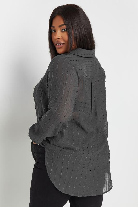 YOURS Plus Size Charcoal Grey Sheer Textured Shirt | Yours Clothing  4