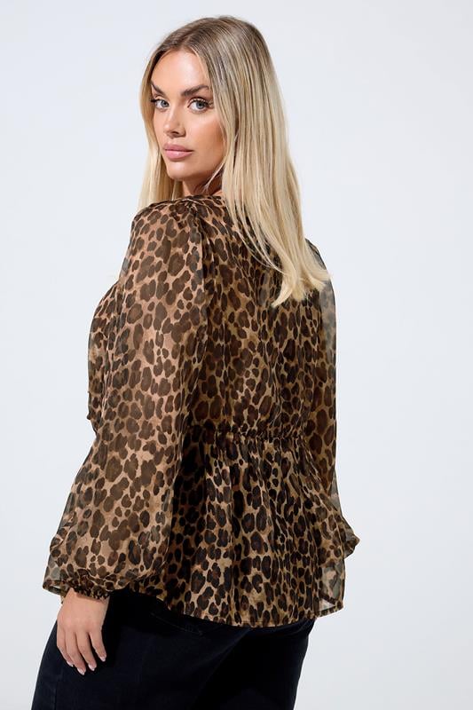LIMITED COLLECTION Plus Size Brown Leopard Bow Tie Front Blouse | Yours Clothing 3