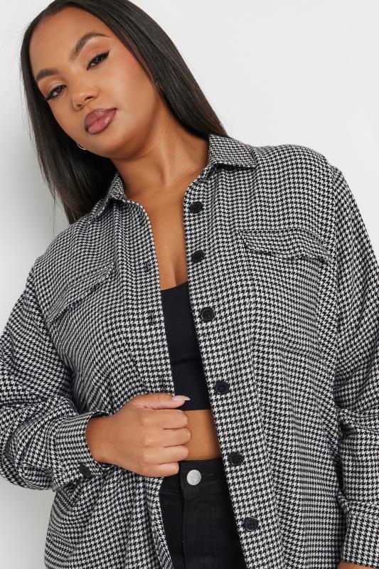 LIMITED COLLECTION Plus Size Black & White Brushed Dogtooth Print Shacket | Yours Clothing 6