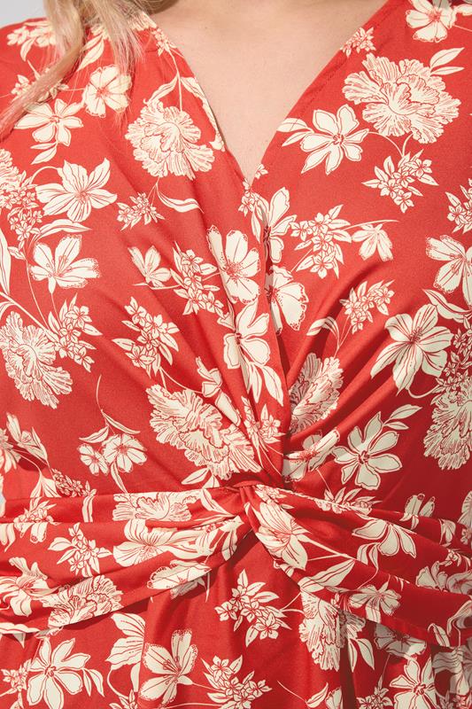 YOURS LONDON Plus Size Red Floral Twist Front Top | Yours Clothing 4