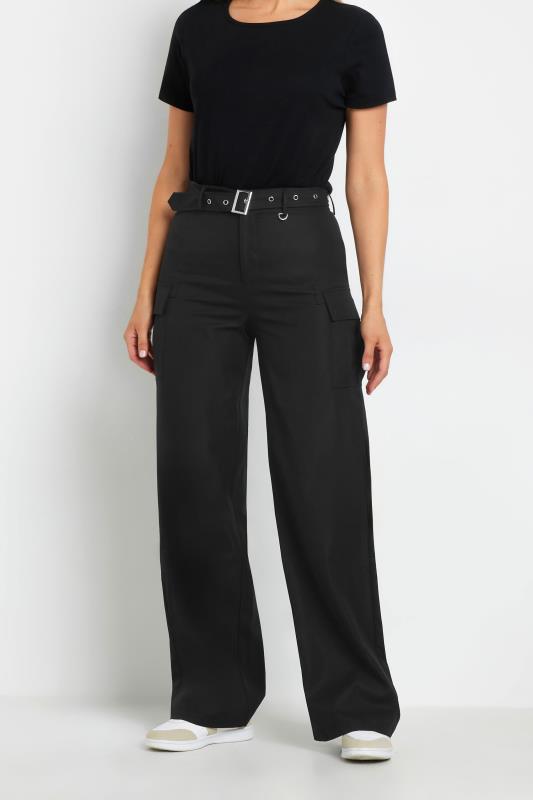 LTS Tall Women's Black Belted Wide Leg Cargo Trousers | Long Tall Sally 3