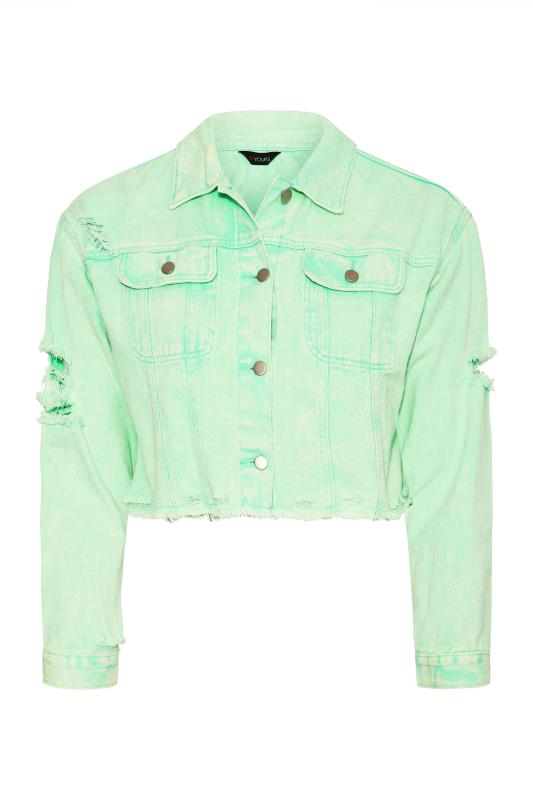 Plus Size Mint Green Cropped Distressed Denim Jacket | Yours Clothing  7